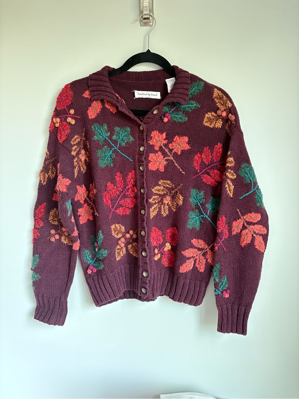 Marisa Christina Knit Fall Leaves Burgundy Cardigan